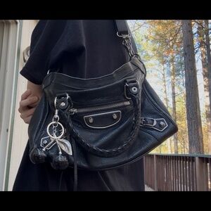 Balenciaga Black Leather Classic Metallic Edge City S small bag